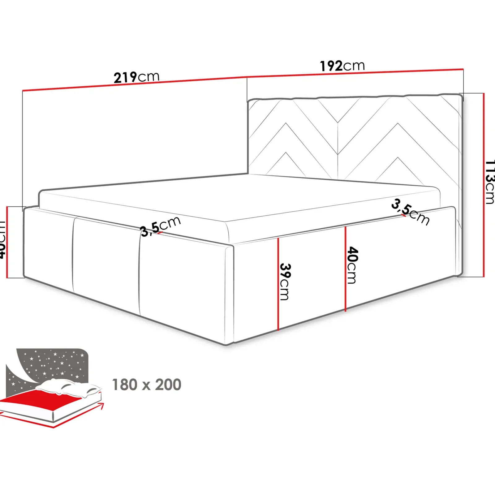 Garnero Arredamenti Letti Oversize-Letto matrimoniale oversize 180x200 cm con rete contenitore imbottito beige Polaris