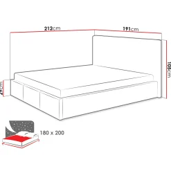 Garnero Arredamenti Letti Oversize-Letto matrimoniale oversize 180x200 cm con rete contenitore imbottito beige Orione Tessuto Fresco Beige