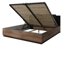 Garnero Arredamenti Letti Oversize-Letto matrimoniale oversize 180x200cm con rete contenitore quercia scuro nero Vulcano Noce