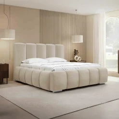 Garnero Arredamenti Letti Oversize-Letto matrimoniale oversize 180x200 cm con rete contenitore imbottito beige Cometa Tessuto Paros Beige