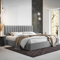 Garnero Arredamenti Letti Oversize-Letto matrimoniale oversize 180x200 cm con rete contenitore imbottito grigio Orione Tessuto Fresco Grigio