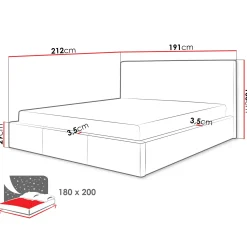 Garnero Arredamenti Letti Oversize-Letto matrimoniale oversize 180x200 cm con rete contenitore imbottito grigio chiaro Silla