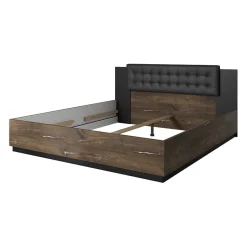 Garnero Arredamenti Letti Oversize-Letto matrimoniale oversize 180x200cm con rete contenitore rovere scuro nero Vulcano Rovere Rustico