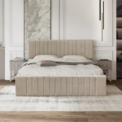 Garnero Arredamenti Letti Oversize-Letto matrimoniale oversize 180x200cm imbottito con contenitore beige Emporio