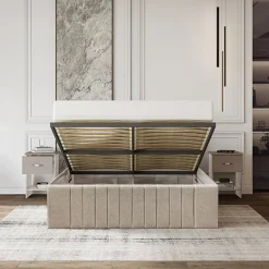 Garnero Arredamenti Letti Oversize-Letto matrimoniale oversize 180x200cm imbottito con contenitore beige Emporio