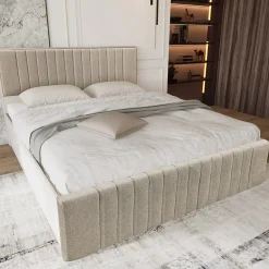 Garnero Arredamenti Letti Oversize-Letto matrimoniale oversize 180x200cm imbottito con contenitore beige Emporio