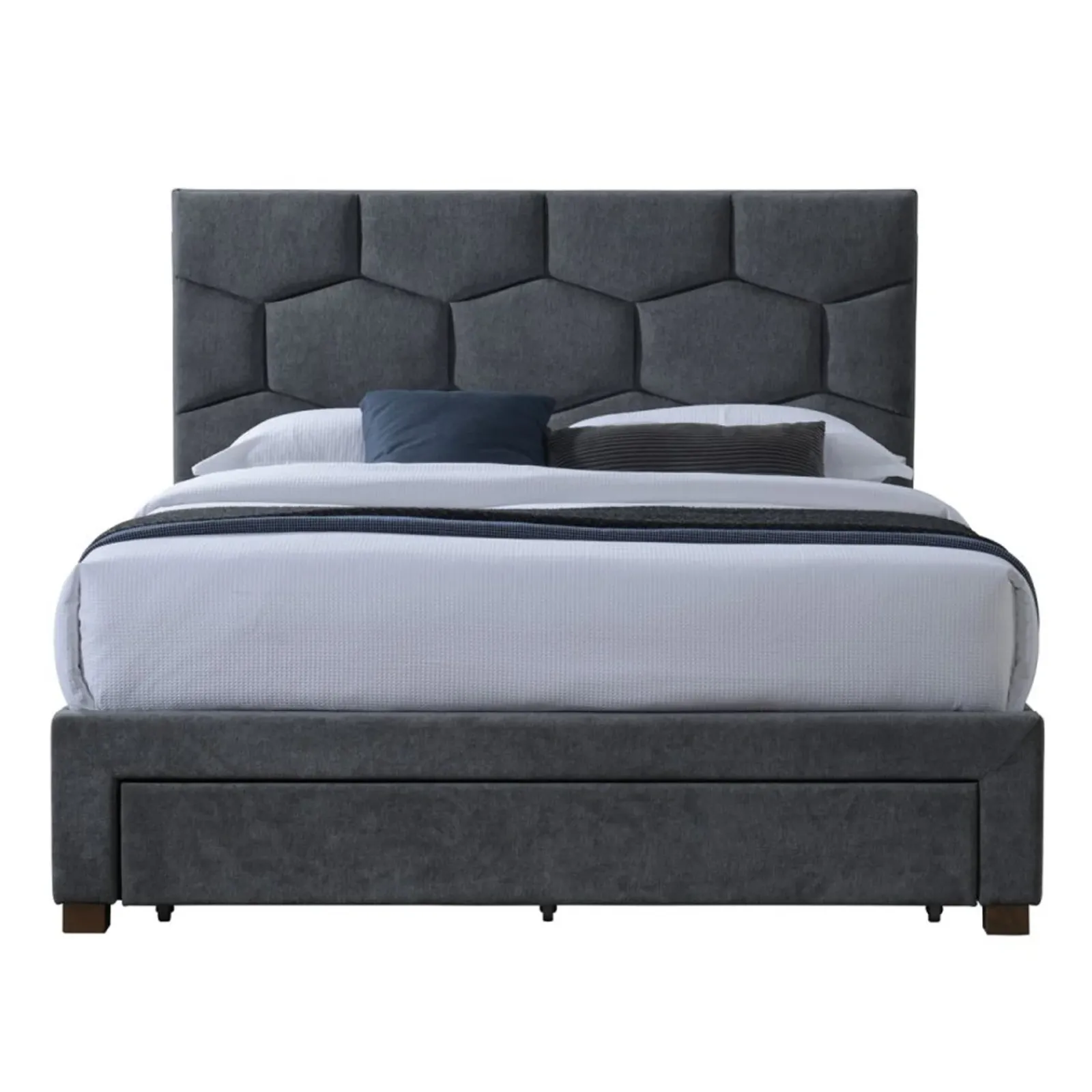 Garnero Arredamenti Letti Matrimoniali|Letti Matrimoniali-Letto matrimoniale 160x200 cm con rete a doghe imbottito con cassetti contenitore grigio Jay