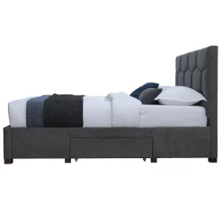 Garnero Arredamenti Letti Matrimoniali|Letti Matrimoniali-Letto matrimoniale 160x200 cm con rete a doghe imbottito con cassetti contenitore grigio Jay