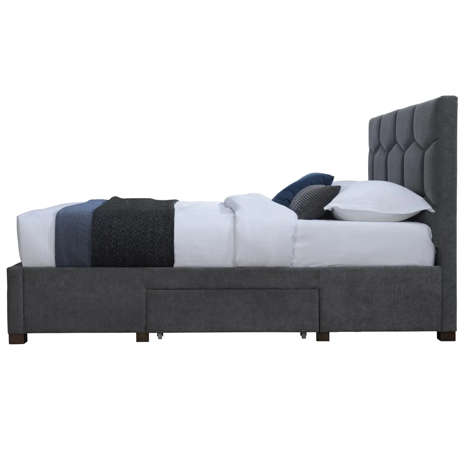 Garnero Arredamenti Letti Matrimoniali|Letti Matrimoniali-Letto matrimoniale 160x200 cm con rete a doghe imbottito con cassetti contenitore grigio Jay