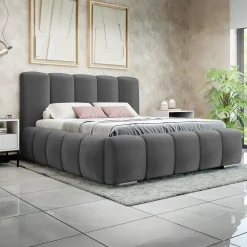 Garnero Arredamenti Letti Matrimoniali|Letti Matrimoniali-Letto matrimoniale 160x200 cm con rete contenitore imbottito grigio scuro Cometa Tessuto Kronos Grigio Scuro