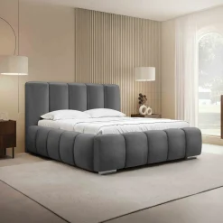 Garnero Arredamenti Letti Matrimoniali|Letti Matrimoniali-Letto matrimoniale 160x200 cm con rete contenitore imbottito grigio scuro Cometa Tessuto Kronos Grigio Scuro