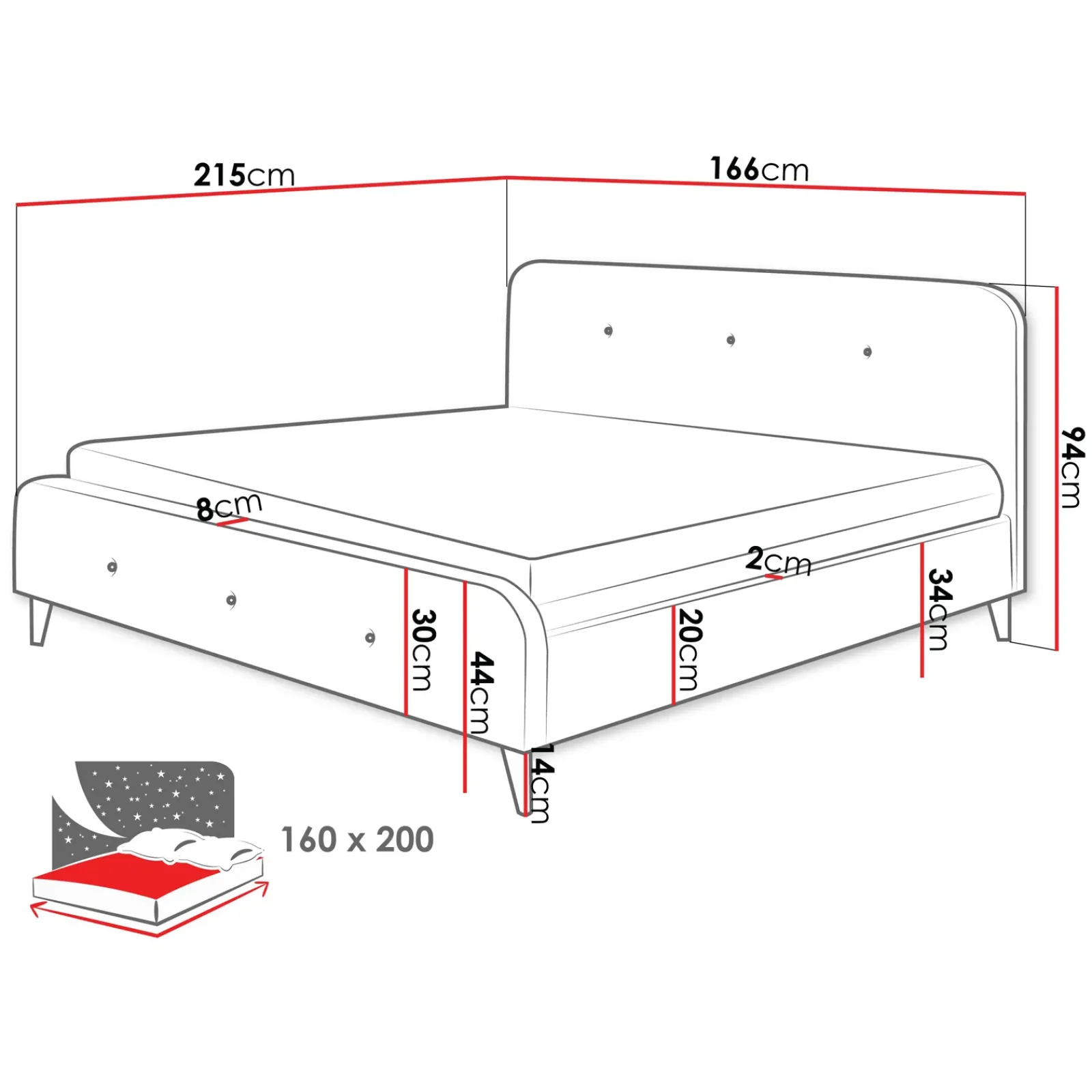 Garnero Arredamenti Letti Matrimoniali|Letti Matrimoniali-Letto matrimoniale 160x200 cm con rete a doghe imbottito grigio Dreama