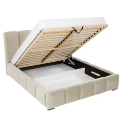 Garnero Arredamenti Letti Matrimoniali|Letti Matrimoniali-Letto matrimoniale 160x200 cm con rete contenitore imbottito beige Cometa Tessuto Paros Beige