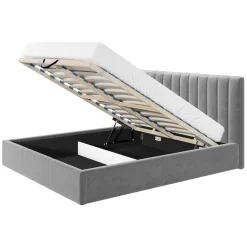 Garnero Arredamenti Letti Matrimoniali|Letti Matrimoniali-Letto matrimoniale 160x200 cm con rete contenitore imbottito grigio Orione Tessuto Fresco Grigio