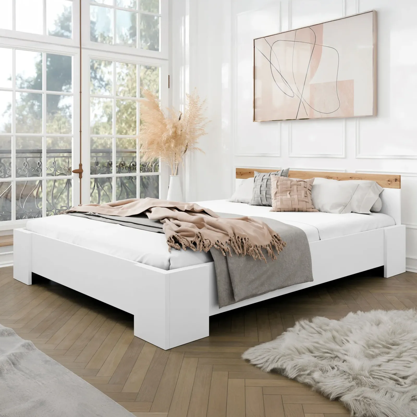 Garnero Arredamenti Letti Matrimoniali|Letti Matrimoniali-Letto matrimoniale 160x200cm bianco rovere Relaxio