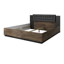 Garnero Arredamenti Letti Matrimoniali|Letti Matrimoniali-Letto matrimoniale 160x200cm con rete contenitore rovere scuro nero Vulcano Rovere Rustico