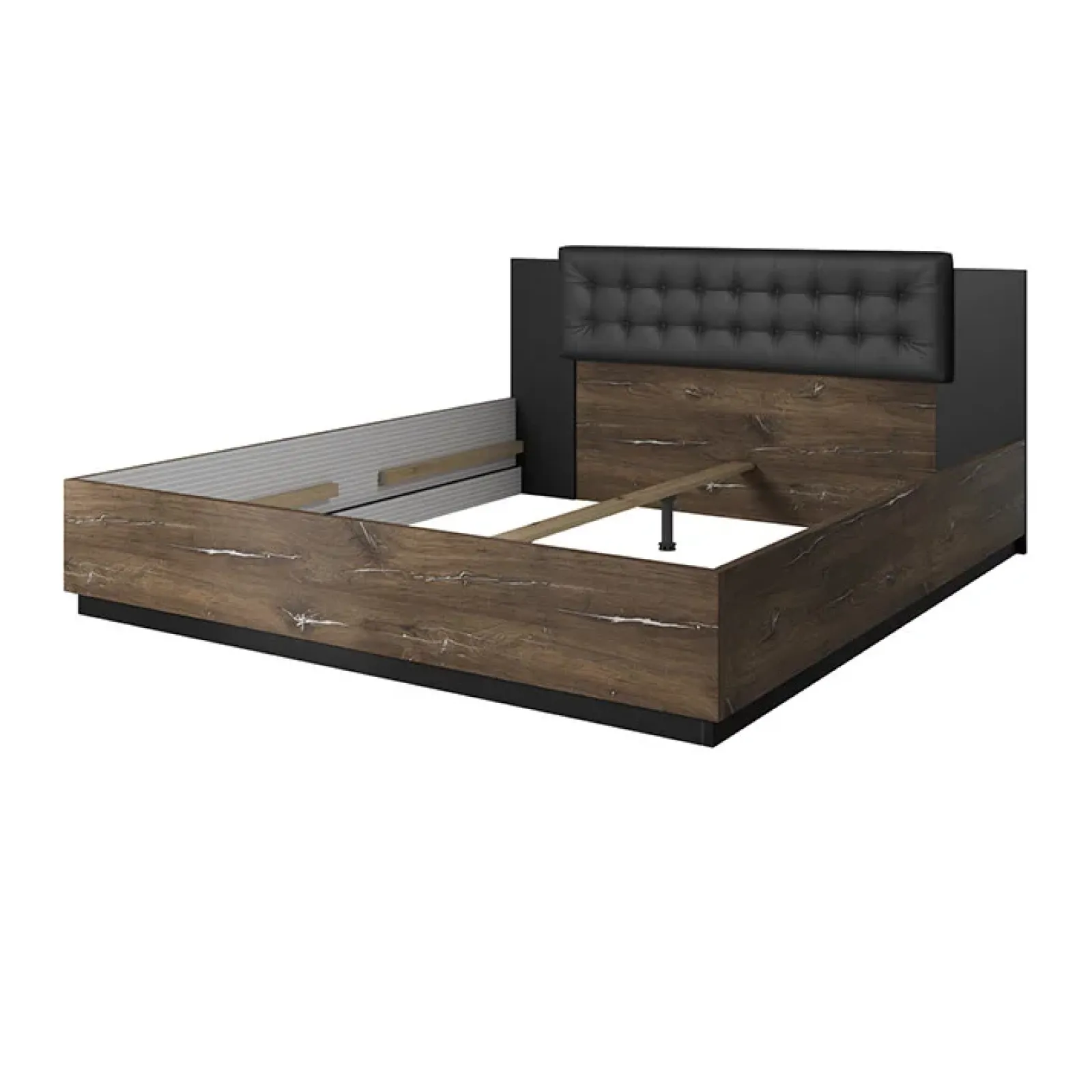 Garnero Arredamenti Letti Matrimoniali|Letti Matrimoniali-Letto matrimoniale 160x200cm con rete contenitore rovere scuro nero Vulcano Rovere Rustico