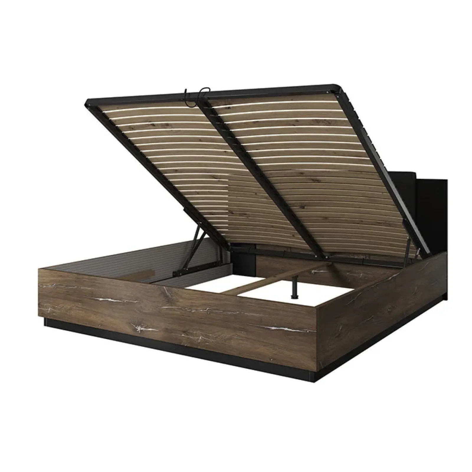 Garnero Arredamenti Letti Matrimoniali|Letti Matrimoniali-Letto matrimoniale 160x200cm con rete contenitore rovere scuro nero Vulcano Rovere Rustico