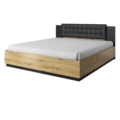 Garnero Arredamenti Letti Matrimoniali|Letti Matrimoniali-Letto matrimoniale 160x200cm con rete contenitore nero Vulcano Rovere