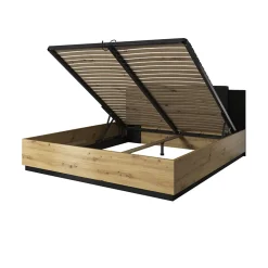 Garnero Arredamenti Letti Matrimoniali|Letti Matrimoniali-Letto matrimoniale 160x200cm con rete contenitore nero Vulcano Rovere