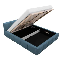 Garnero Arredamenti Letti Matrimoniali|Letti Matrimoniali-Letto matrimoniale 160x200cm con rete contenitore imbottito tessuto bouclé turchese Aluna Tessuto Abriamo Turchese