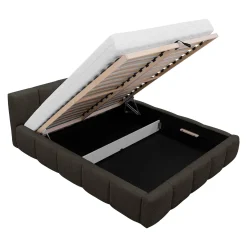 Garnero Arredamenti Letti Matrimoniali|Letti Matrimoniali-Letto matrimoniale 160x200cm con rete contenitore imbottito tessuto bouclé nero Aluna Tessuto Abriamo Nero