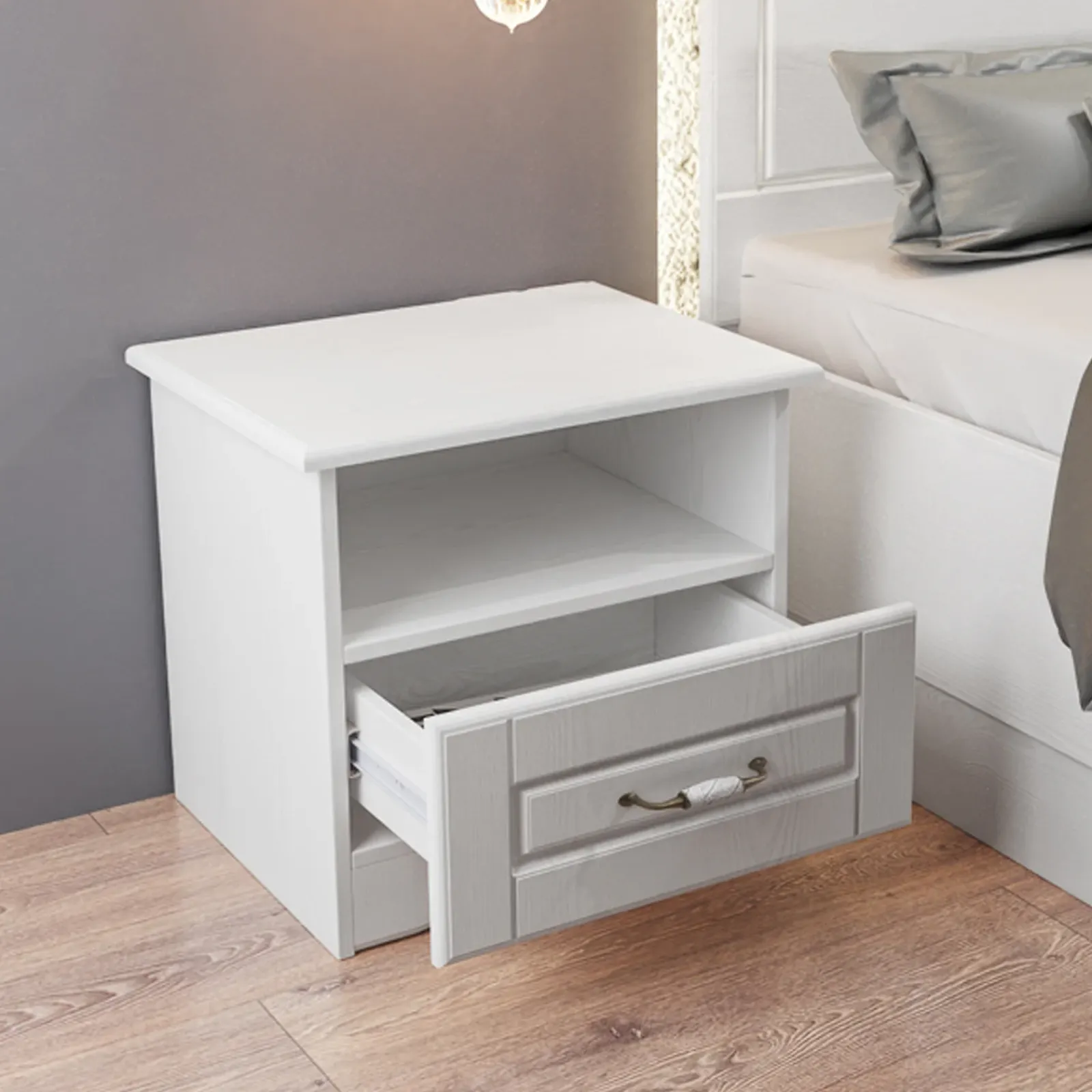 Garnero Arredamenti Letti Matrimoniali|Letti Matrimoniali-Letto matrimoniale 160x200cm con 2 comodini stile classico bianco opaco Friuli