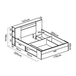 Garnero Arredamenti Letti Matrimoniali|Letti Matrimoniali-Letto matrimoniale 160x200cm con cassettoni e libreria rovere bianco Nolito Bianco Opaco - Rovere