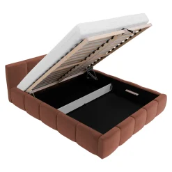 Garnero Arredamenti Letti Matrimoniali|Letti Matrimoniali-Letto matrimoniale 160x200cm con rete contenitore imbottito rosso mattone Aluna Tessuto Kronos Rosso Mattone