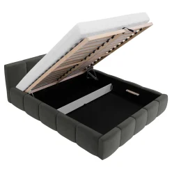 Garnero Arredamenti Letti Matrimoniali|Letti Matrimoniali-Letto matrimoniale 160x200cm con rete contenitore imbottito grigio scuro Aluna Tessuto Kronos Grigio Scuro