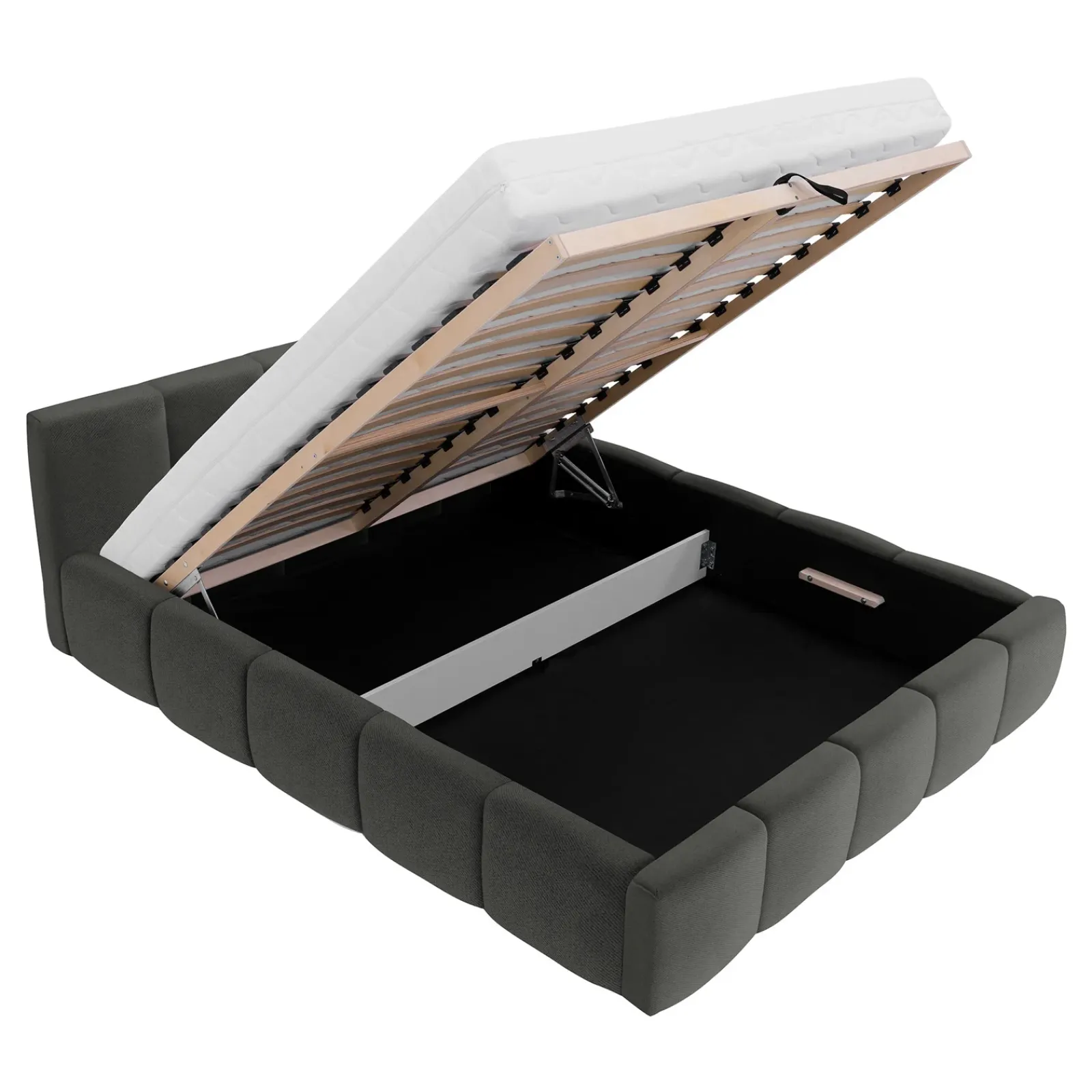 Garnero Arredamenti Letti Matrimoniali|Letti Matrimoniali-Letto matrimoniale 160x200cm con rete contenitore imbottito grigio scuro Aluna Tessuto Kronos Grigio Scuro