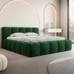 Garnero Arredamenti Letti Matrimoniali|Letti Matrimoniali-Letto matrimoniale 160x200cm con rete contenitore imbottito verde Aluna Tessuto Kronos Verde