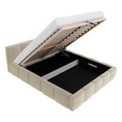 Garnero Arredamenti Letti Matrimoniali|Letti Matrimoniali-Letto matrimoniale 160x200cm con rete contenitore imbottito beige Aluna Tessuto Paros Beige