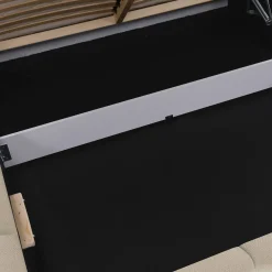 Garnero Arredamenti Letti Matrimoniali|Letti Matrimoniali-Letto matrimoniale 160x200cm con rete contenitore imbottito beige Aluna Tessuto Paros Beige