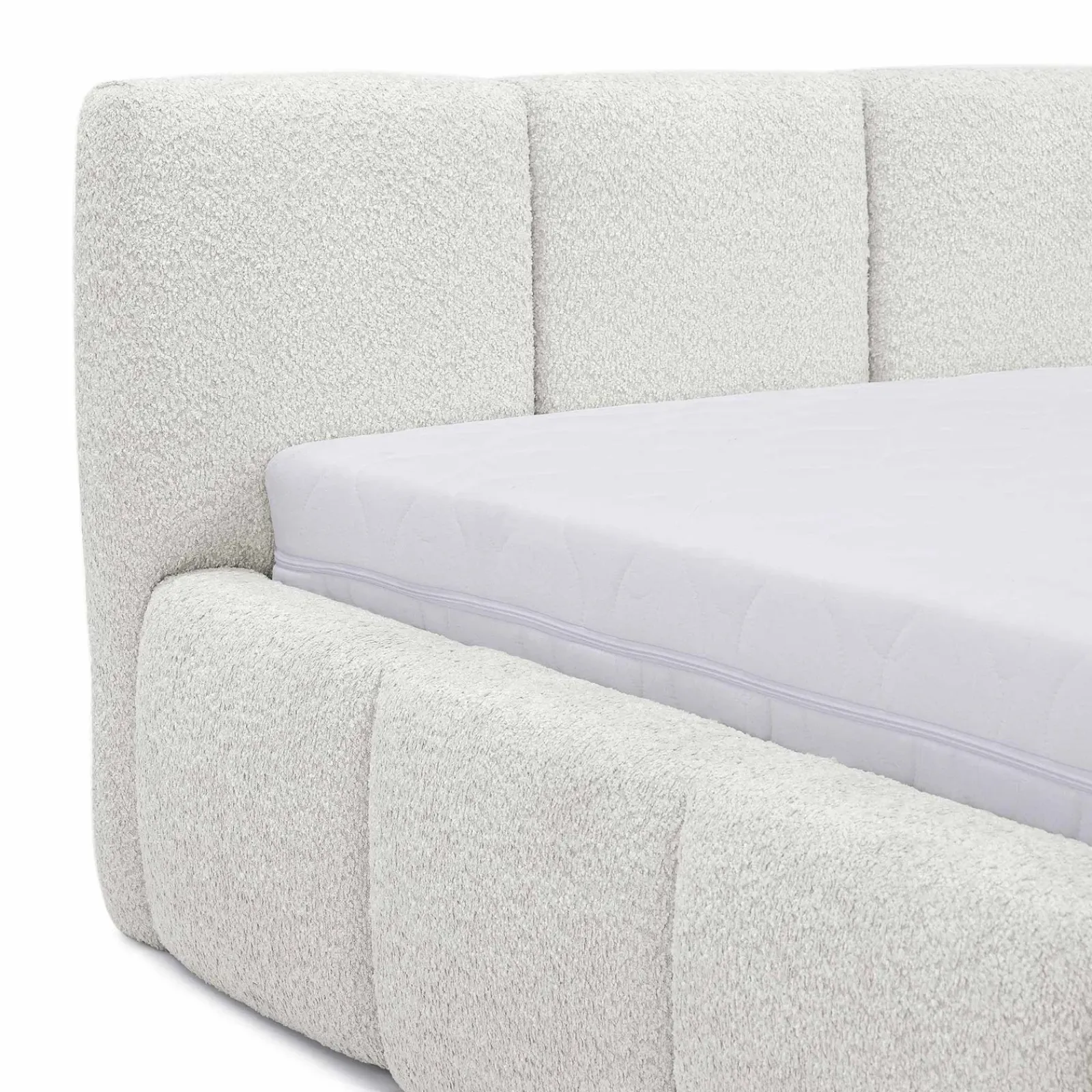 Garnero Arredamenti Letti Matrimoniali|Letti Matrimoniali-Letto matrimoniale 160x200cm con rete contenitore imbottito tessuto bouclé bianco Aluna Tessuto Abriamo Bianco