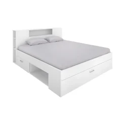 Garnero Arredamenti Letti Matrimoniali|Letti Matrimoniali-Letto matrimoniale 160x200cm con cassettoni e libreria Nolito Bianco Opaco