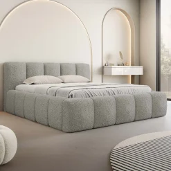 Garnero Arredamenti Letti Matrimoniali|Letti Matrimoniali-Letto matrimoniale 160x200cm con rete contenitore imbottito tessuto bouclé grigio Aluna Tessuto Abriamo Grigio