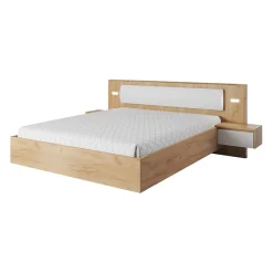 Garnero Arredamenti Letti Matrimoniali|Letti Matrimoniali-Letto matrimoniale 160x200cm con comodini bianco rovere Sweet