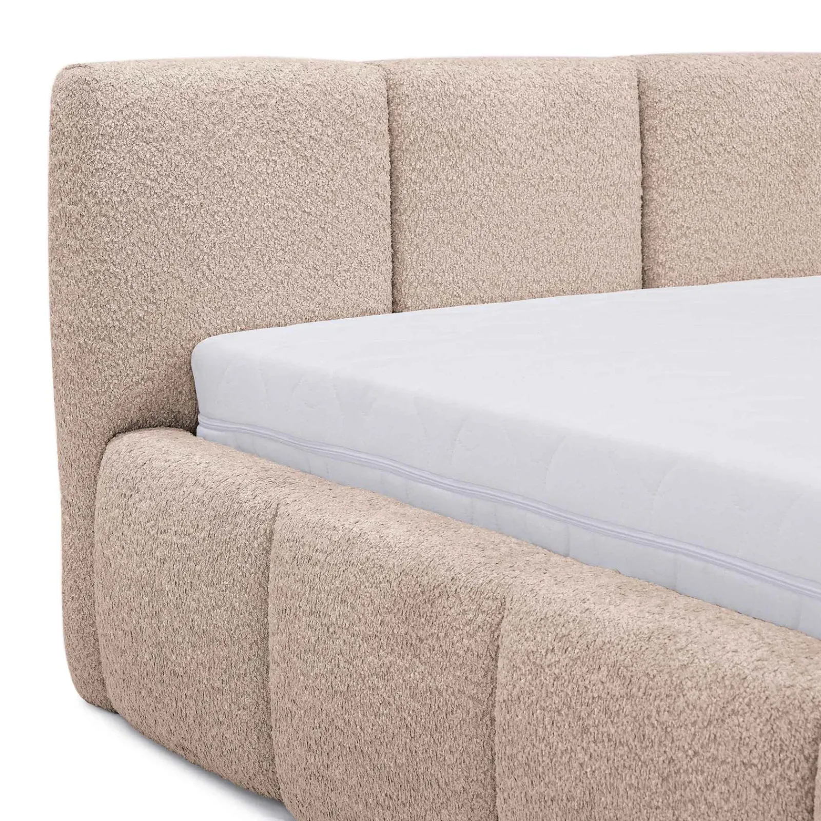 Garnero Arredamenti Letti Matrimoniali|Letti Matrimoniali-Letto matrimoniale 160x200cm con rete contenitore imbottito tessuto bouclé rosa Aluna Tessuto Abriamo Rosa