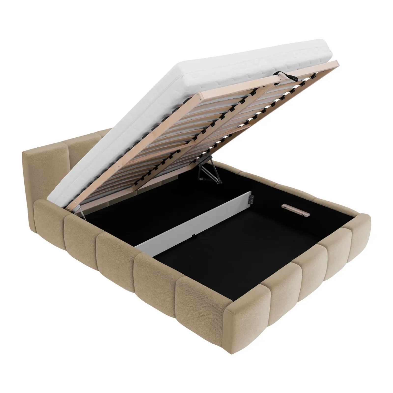 Garnero Arredamenti Letti Matrimoniali|Letti Matrimoniali-Letto matrimoniale 160x200cm con rete contenitore imbottito beige scuro Aluna Tessuto Paros Beige Scuro