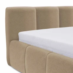 Garnero Arredamenti Letti Matrimoniali|Letti Matrimoniali-Letto matrimoniale 160x200cm con rete contenitore imbottito beige scuro Aluna Tessuto Paros Beige Scuro
