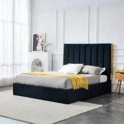 Garnero Arredamenti Letti Matrimoniali|Letti Matrimoniali-Letto matrimoniale 160x200cm con rete contenitore nero oro Esther Nero Opaco