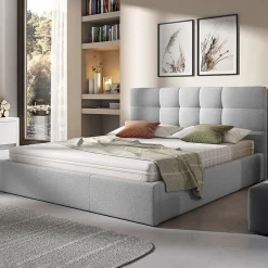 Garnero Arredamenti Letti Matrimoniali|Letti Matrimoniali-Letto matrimoniale 160x200cm contenitore imbottito grigio chiaro Silla