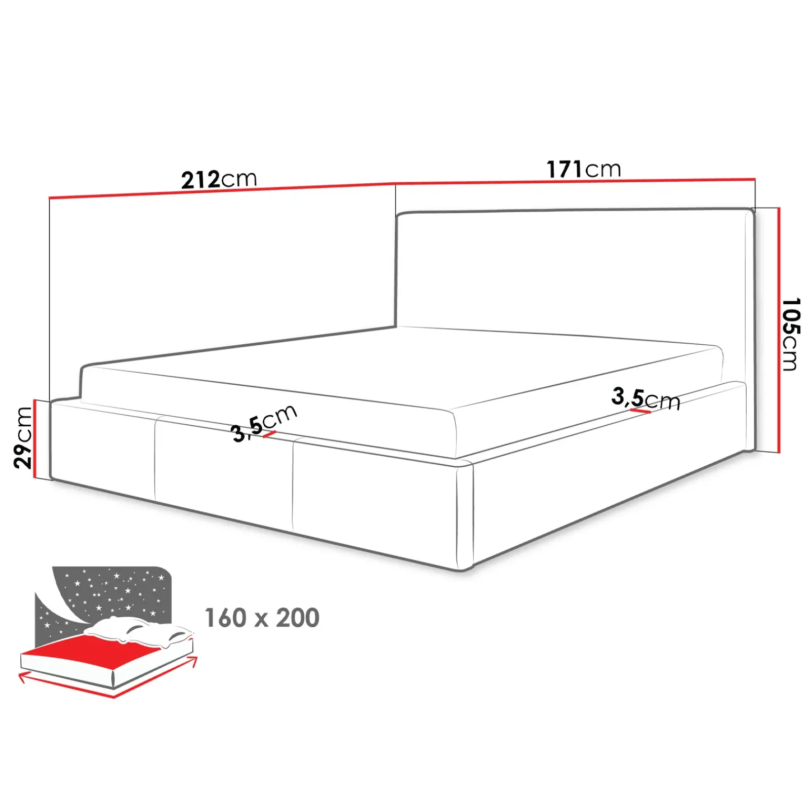 Garnero Arredamenti Letti Matrimoniali|Letti Matrimoniali-Letto matrimoniale 160x200cm contenitore imbottito grigio chiaro Silla