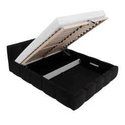 Garnero Arredamenti Letti Matrimoniali|Letti Matrimoniali-Letto matrimoniale 160x200cm con rete contenitore imbottito nero Aluna Tessuto Kronos Nero