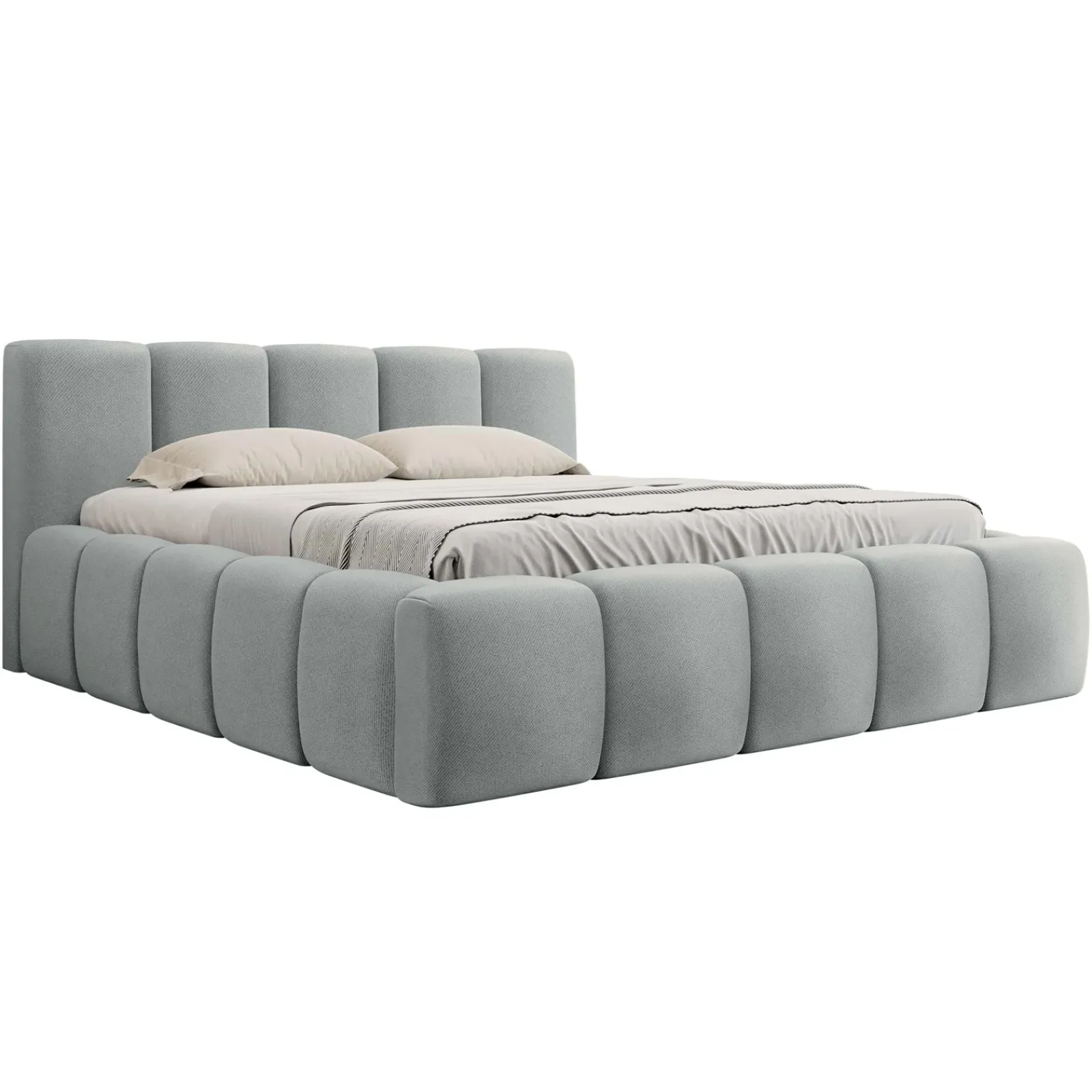 Garnero Arredamenti Letti Matrimoniali|Letti Matrimoniali-Letto matrimoniale 160x200cm con rete contenitore imbottito azzurro grigio Aluna Tessuto Paros Azzurro Grigio