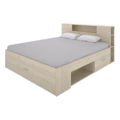 Garnero Arredamenti Letti Matrimoniali|Letti Matrimoniali-Letto matrimoniale 160x200cm con cassettoni e libreria Nolito Rovere