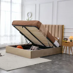 Garnero Arredamenti Letti Matrimoniali|Letti Matrimoniali-Letto matrimoniale 160x200cm con rete contenitore oro Esther Beige