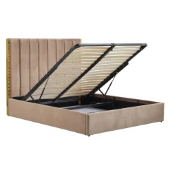 Garnero Arredamenti Letti Matrimoniali|Letti Matrimoniali-Letto matrimoniale 160x200cm con rete contenitore oro Esther Beige