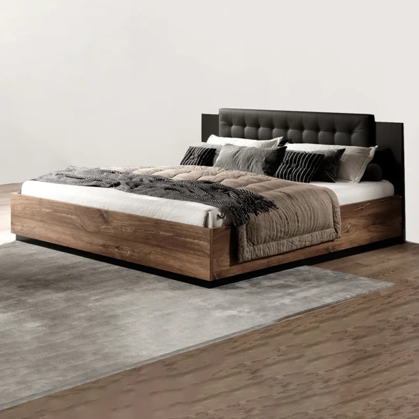 Garnero Arredamenti Letti Matrimoniali|Letti Matrimoniali-Letto matrimoniale 160x200cm con rete contenitore quercia scuro nero Vulcano Noce